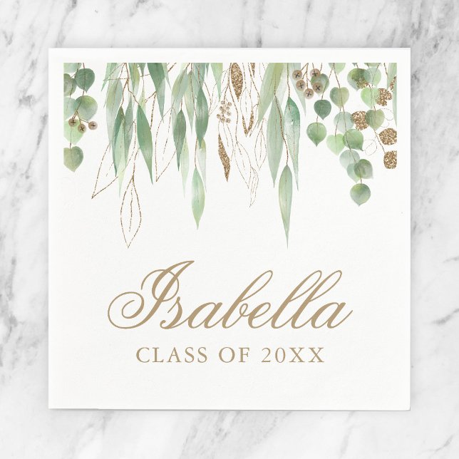 Green and Gold Eucalyptus Graduation Napkin (Creator Uploaded)