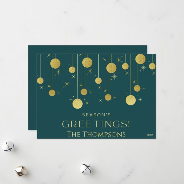  Green and Gold Family Christmas Holiday Card (Front/Back In Situ)