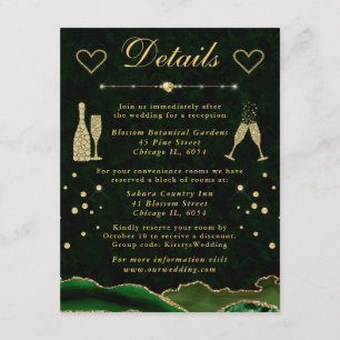 Green and Gold Faux Glitter Agate Wedding Details Enclosure Card