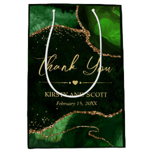 Green and Gold Faux Glitter Agate Wedding Medium Gift Bag