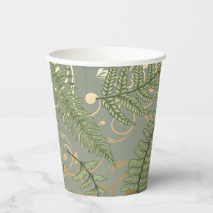 Green and Gold Fern Pattern Paper Cups