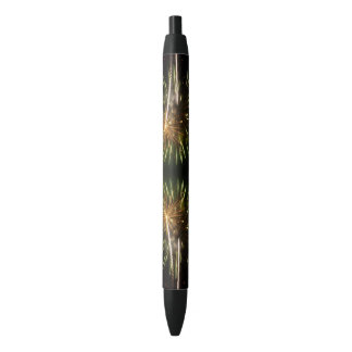 Green and Gold Fireworks Holiday Celebration Black Ink Pen