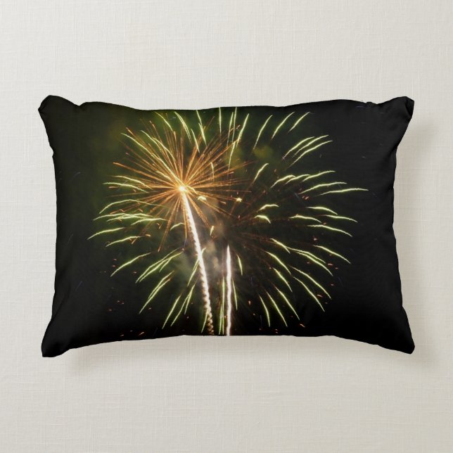 Green and Gold Fireworks Holiday Celebration Decorative Cushion (Front)