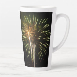 Green and Gold Fireworks Holiday Celebration Latte Mug