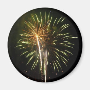 Green and Gold Fireworks Holiday Celebration Magnet
