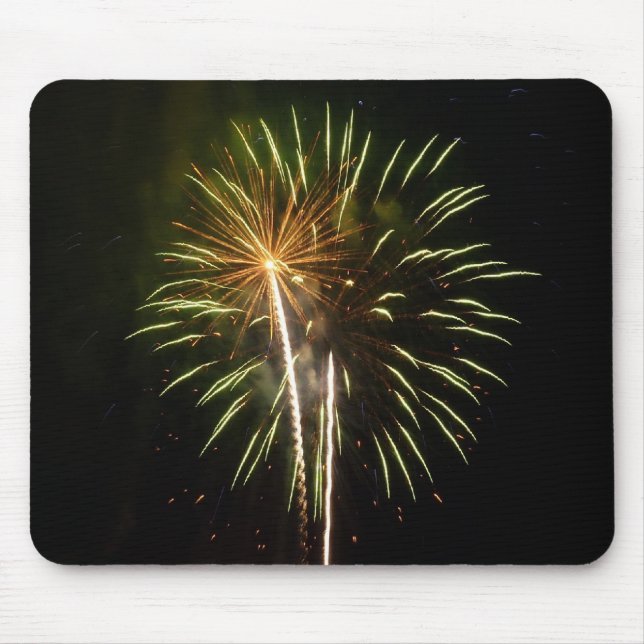 Green and Gold Fireworks Holiday Celebration Mouse Pad (Front)