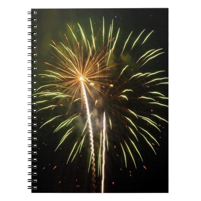 Green and Gold Fireworks Holiday Celebration Notebook (Front)