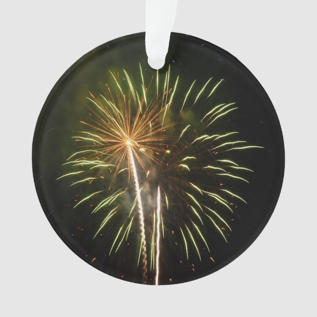 Green and Gold Fireworks Holiday Celebration Ornament (Front)