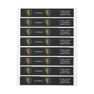 Green and Gold Fireworks Holiday Celebration Wrap Around Label