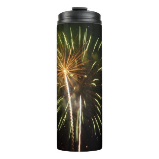 Green and Gold Fireworks Patriotic Celebration Thermal Tumbler