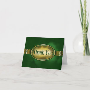 Green and Gold Floral Button Thank You Card