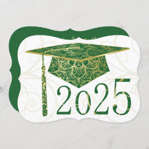Green and Gold Floral Cap 2025 Graduation Party Invitation