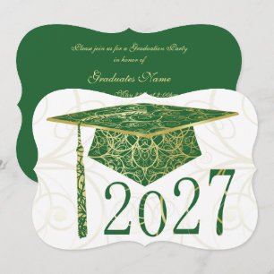 Green and Gold Floral Cap 2027 Graduation Party Invitation