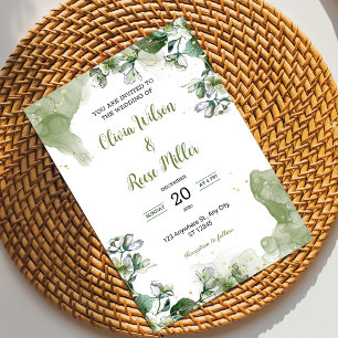 Green and Gold Floral Luxury Wedding Invitation