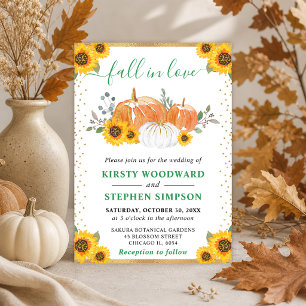 Green and Gold Floral Pumpkins Fall Wedding Invitation