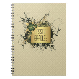Green and Gold Floral Spray Spiral Notebook