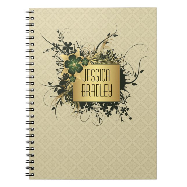 Green and Gold Floral Spray Spiral Notebook (Front)