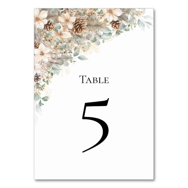 Green and gold floral Table Number Card (Front)