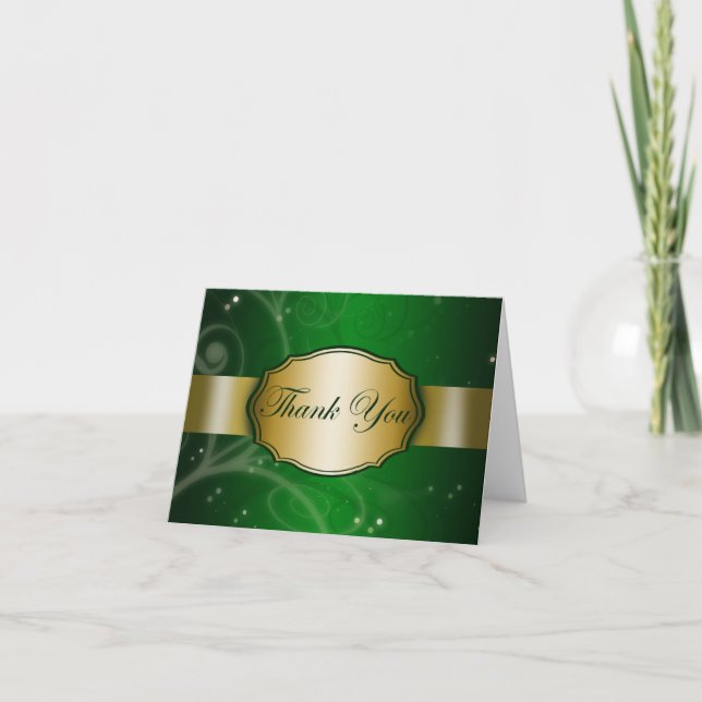 Green and Gold Floral Thank You Card (Front)