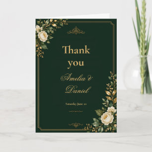 Green and Gold Floral Wedding Thank You Card