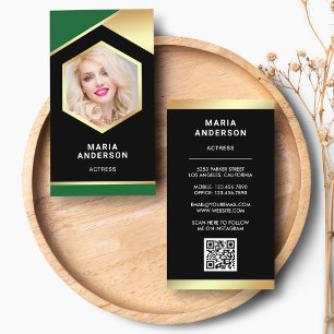 Green and Gold Foil Model Actress Headshot Photo Business Card