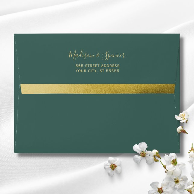 Green and Gold Foil Return Address Wedding Mailing Envelope (Creator Uploaded)