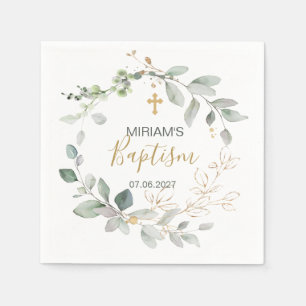 Green and gold foliage Baptism Paper Napkin