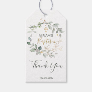 Green and gold foliage Baptism Thank You Gift Tag