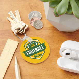 Green and Gold Football Mom Jersey Number Photo Key Ring
