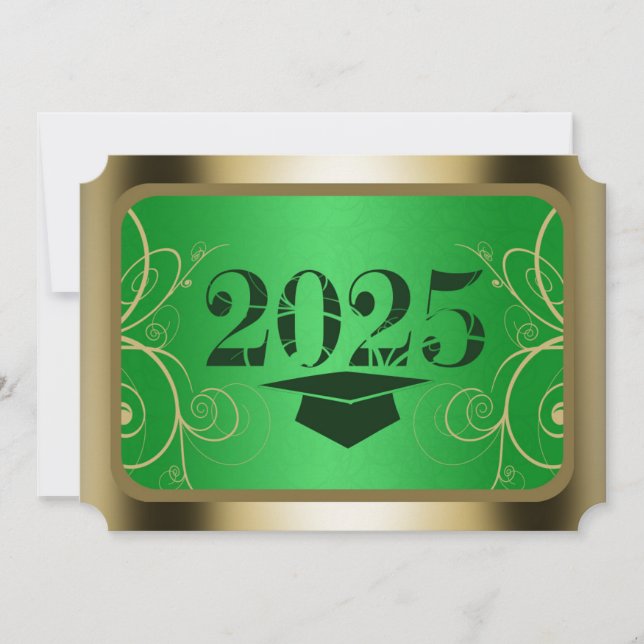 Green and Gold Frame Graduation Invitation (Front)