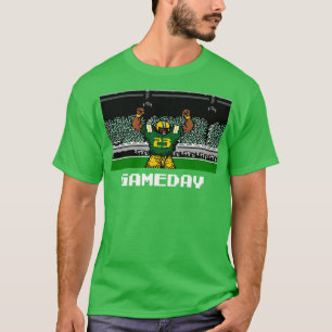 Green and Gold Gameday Retro 8 Bit Linebacker T-Shirt