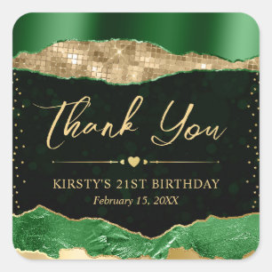 Green and Gold Glam Tears Birthday Party Square Sticker