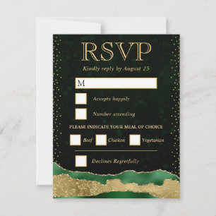 Green and Gold Glam Tears Bokeh Wedding RSVP Card