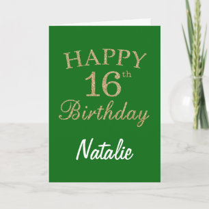 Green and Gold Glitter 16th Birthday Card