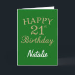 Green and Gold Glitter 21st Birthday Card<br><div class="desc">Green and Gold Glitter 21st Birthday Card with personalized name. For further customization,  please click the "Customize it" button and use our design tool to modify this template.</div>