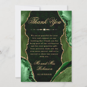 Green and Gold Glitter Agate & Marble Wedding Thank You Card