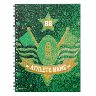 Green and Gold Glitter American Football Champions Notebook