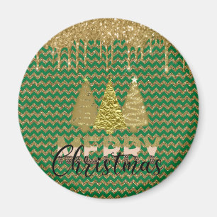 Green and gold glitter christmas tree magnet