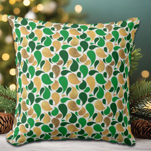 Green and Gold Glitter Festive Pattern Fusion Cushion