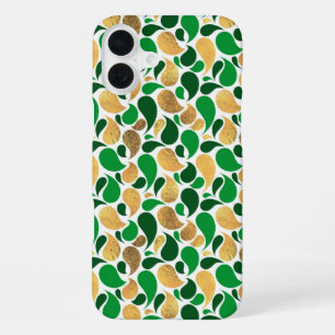 Green and Gold Glitter Festive Pattern Fusion iPhone 16 Plus Case
