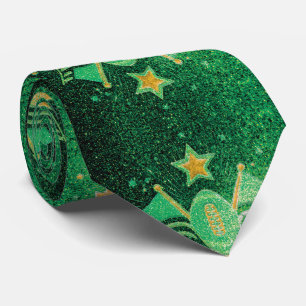 Green and Gold Glitter Football Fan Spirit Sports Tie
