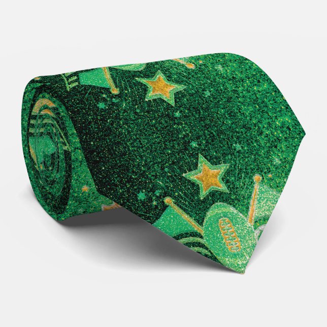Green and Gold Glitter Football Fan Spirit Sports  Tie (Rolled)