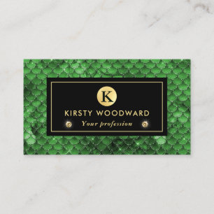 Green and Gold Glitter Glam Mermaid Scales Pattern Business Card