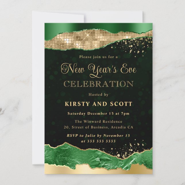 Green and Gold Glitter Glam Tears New Year's Eve Invitation (Front)