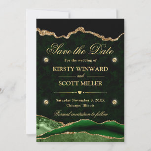 Green and Gold Glitter Marble Agate Save the Date