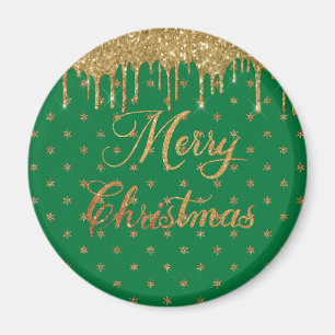 Green and gold glitter - merry christmas magnet