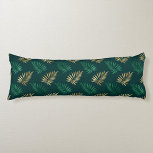 Green and Gold Glitter on Tropical Leaves Body Cushion