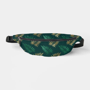 Green and Gold Glitter on Tropical Leaves Bum Bags