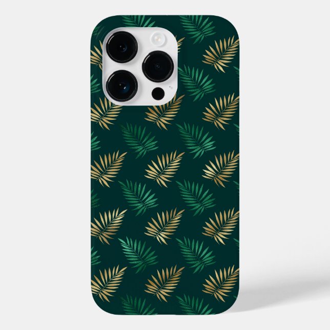 Green and Gold Glitter on Tropical Leaves  Case-Mate iPhone Case (Back)