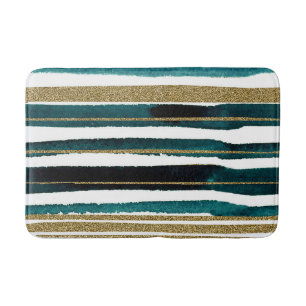 Green and gold glitter stripes  bath mat